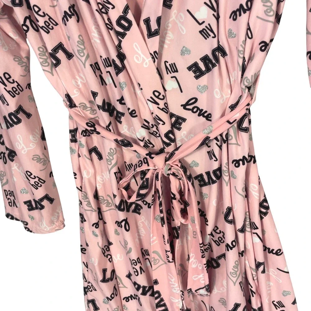 Grumpy & Gorgeous Pajama Nightgown & Robe Set Pink Love Print Size L Gown M Robe